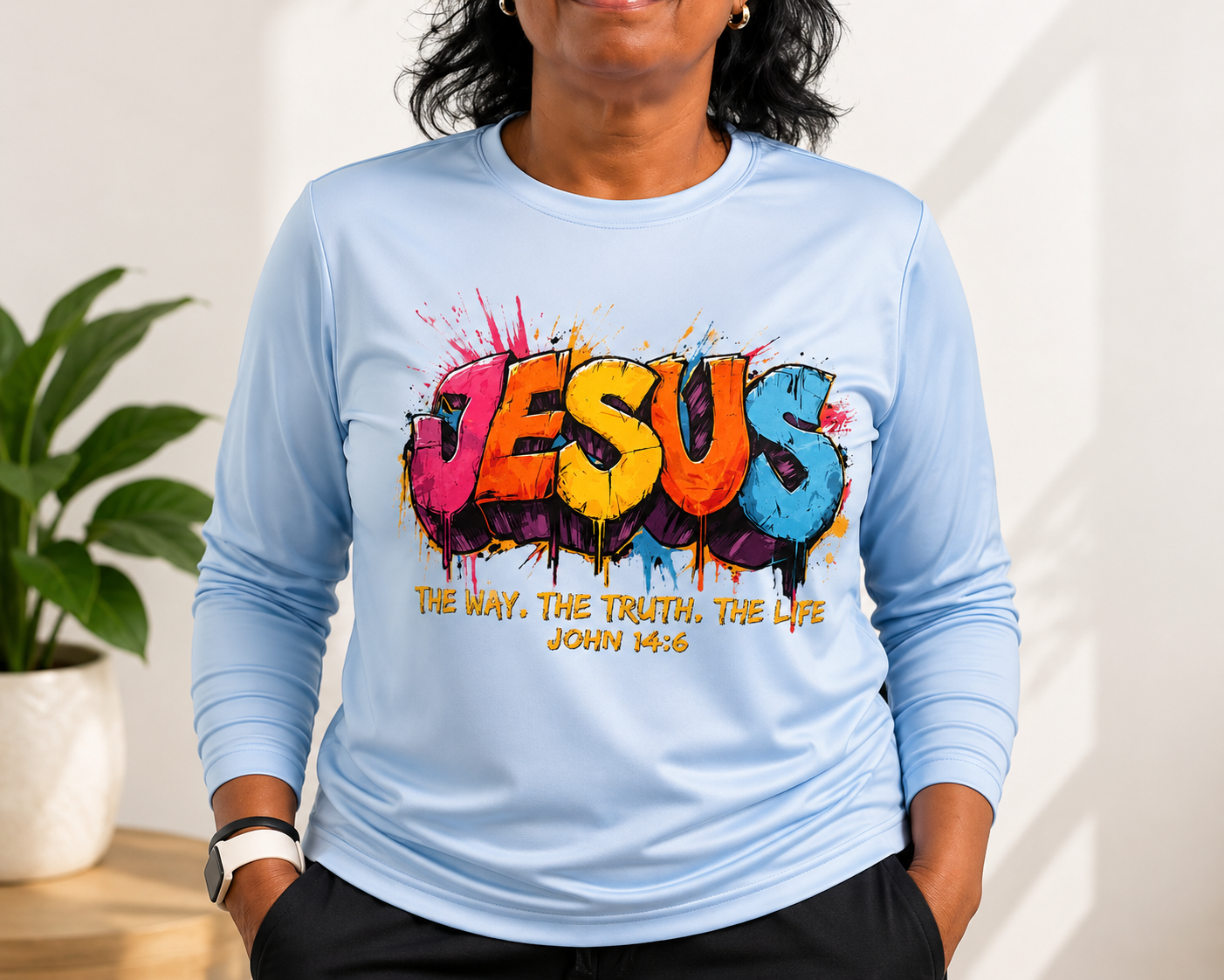 esus Graffiti Long Sleeve Shirt – John 14:6 Christian Graphic Tee | The Way, The Truth, The Life